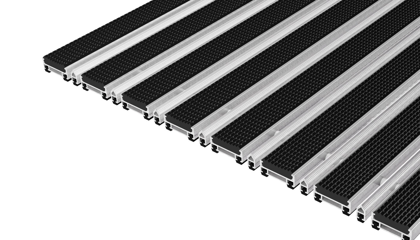 Top Clean Trend Aluminum Entrance Matting - 12mm with Grooved Rubber & Scraper Bar