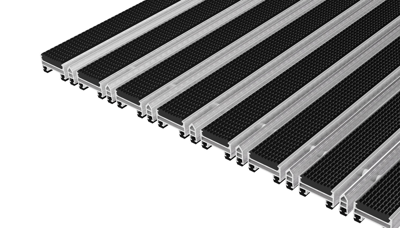 Top Clean Trend Aluminum Entrance Matting - 17mm with Grooved Rubber & Scraper Bar