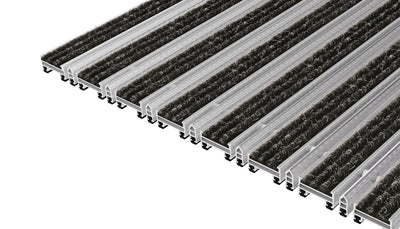 Top Clean Trend Aluminum Entrance Matting - 12mm with Ribbed Carpet & Scraper Bar