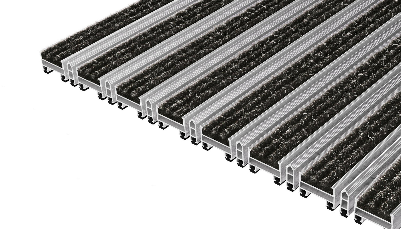 Top Clean Trend Aluminum Entrance Matting - 22mm with Ribbed Carpet & Scraper Bar