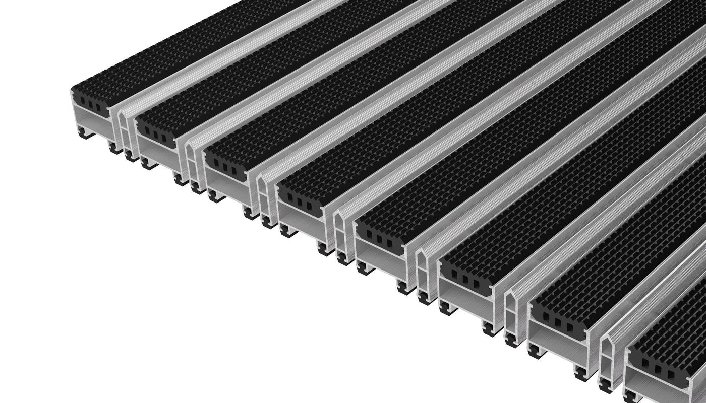 Top Clean Trend Aluminum Entrance Matting - 27mm with Grooved Rubber & Scraper Bar