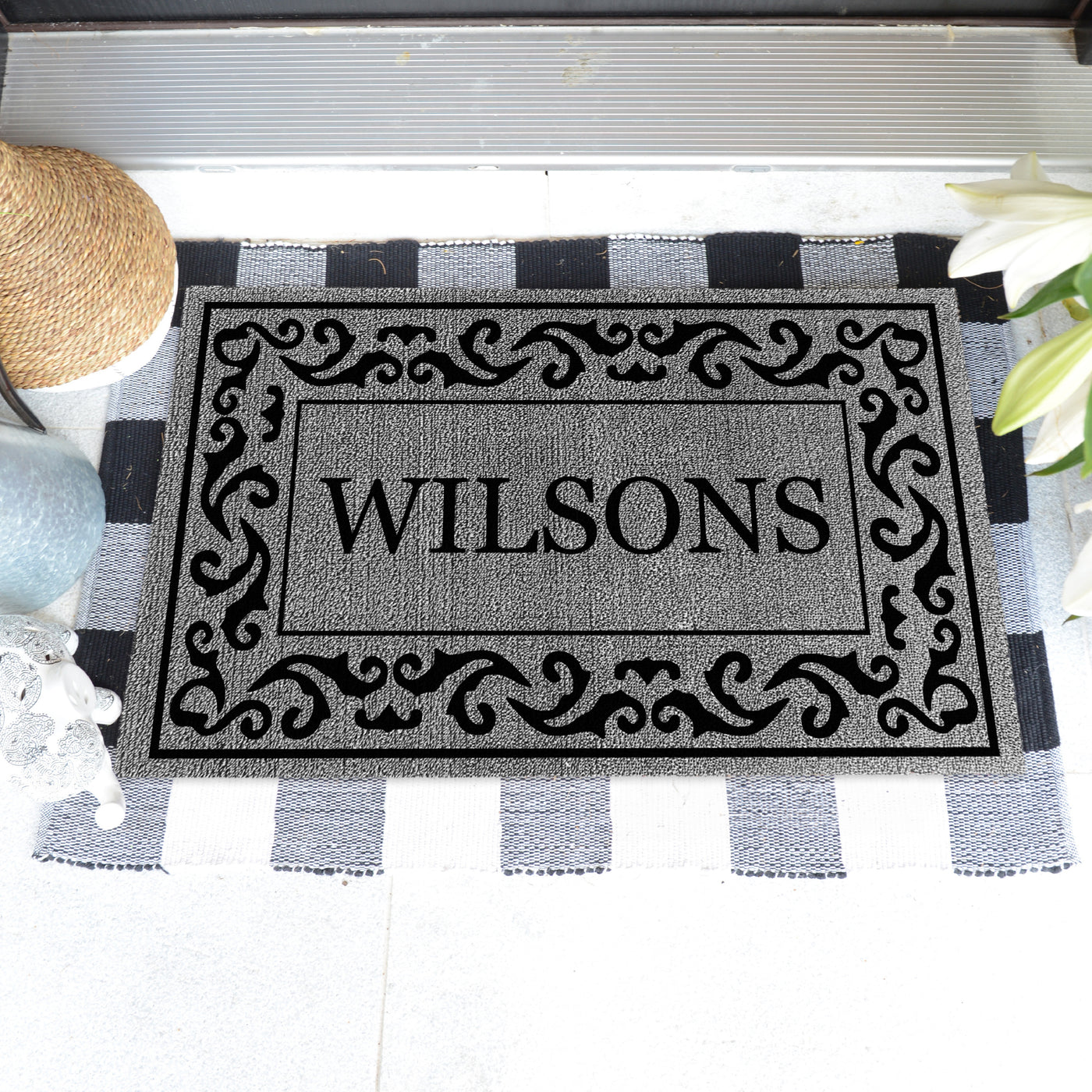 Decor Loop Rolling Scrolls Border Personalized Doormats