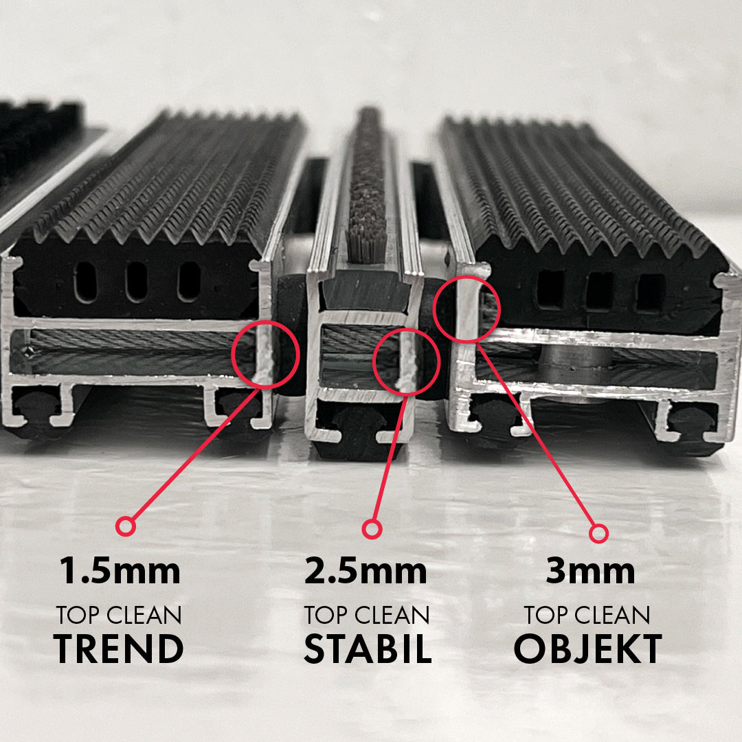 Top Clean Trend Aluminum Entrance Matting - 22mm with Grooved Rubber & Brush Strip