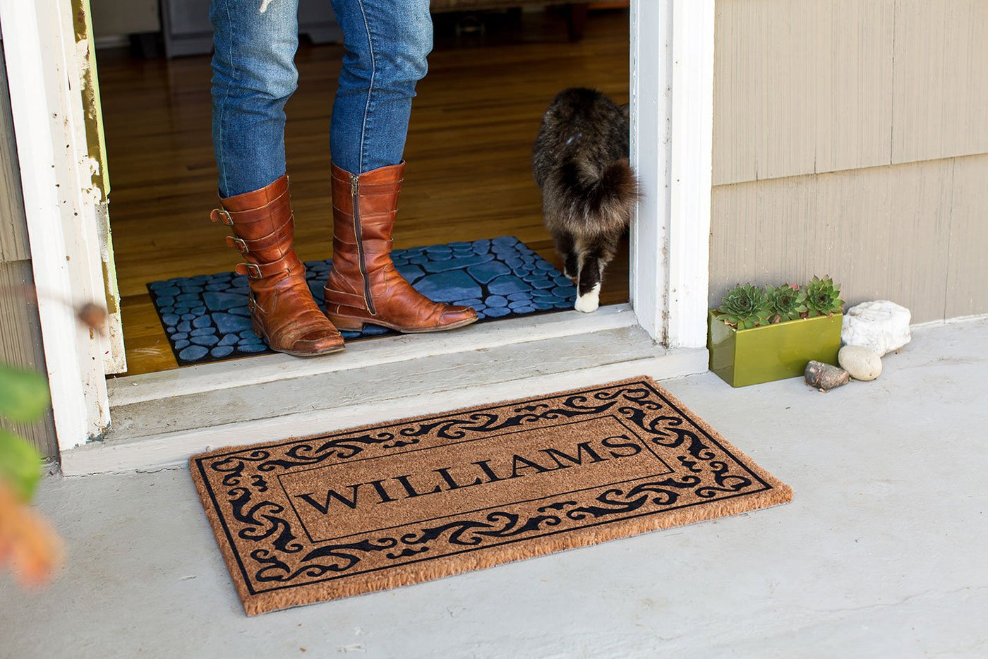 Rolling Scrolls Border Personalized Doormats